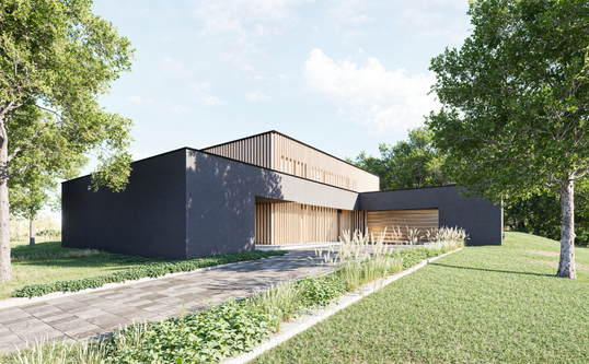 Einfamilienhaus modern, Villa, Visualisierung, fotorealistisches Rendering, urheberrechtlich geschützt