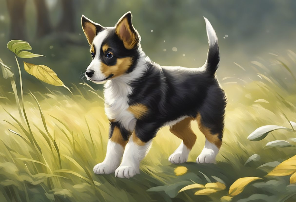 schattige puppy speelt buiten in het gras