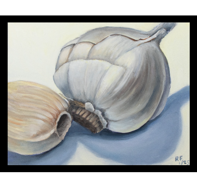 oil painting of garlic cloves