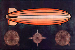 zeppelin techniek airschip luchtschip aviation airline rood oranje blauw papier kleurrijk op kunst werk roze grafiek origineel kunstwerk raket astronaut heelal sterren constructie sterrenbeeld planeten universum wetenschap reiziger doorsnede ruimtereis ruimteschip zeppelin hemellichaam drukkunst avonturier startrek