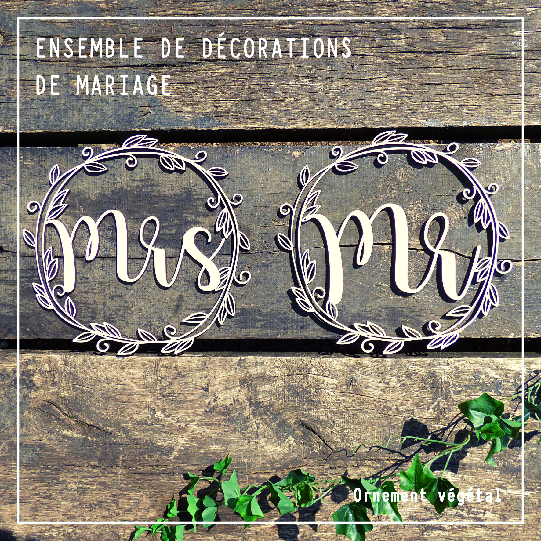 Mr & Mrs ensemble de décorations de mariage en bois