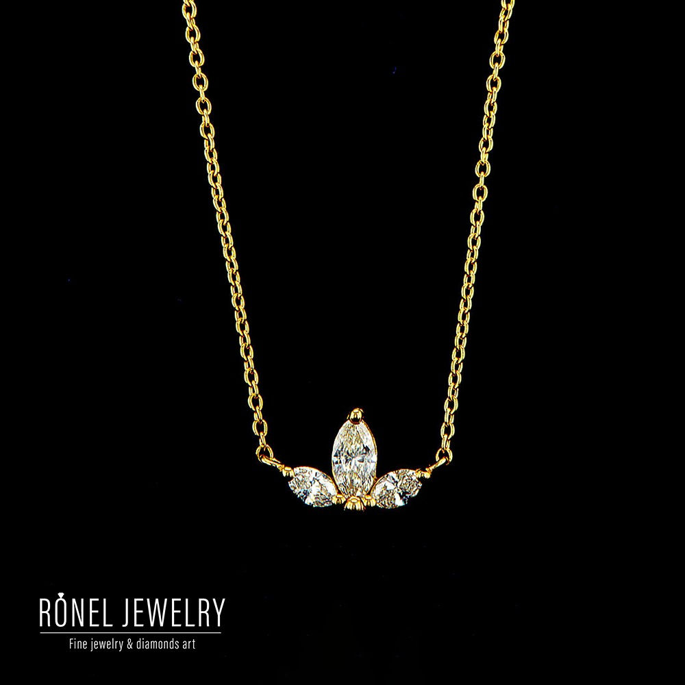 0.50CT"תליון מדהים משובץ ב-3 יהלומים טבעיים בליטוש"מרקיזה