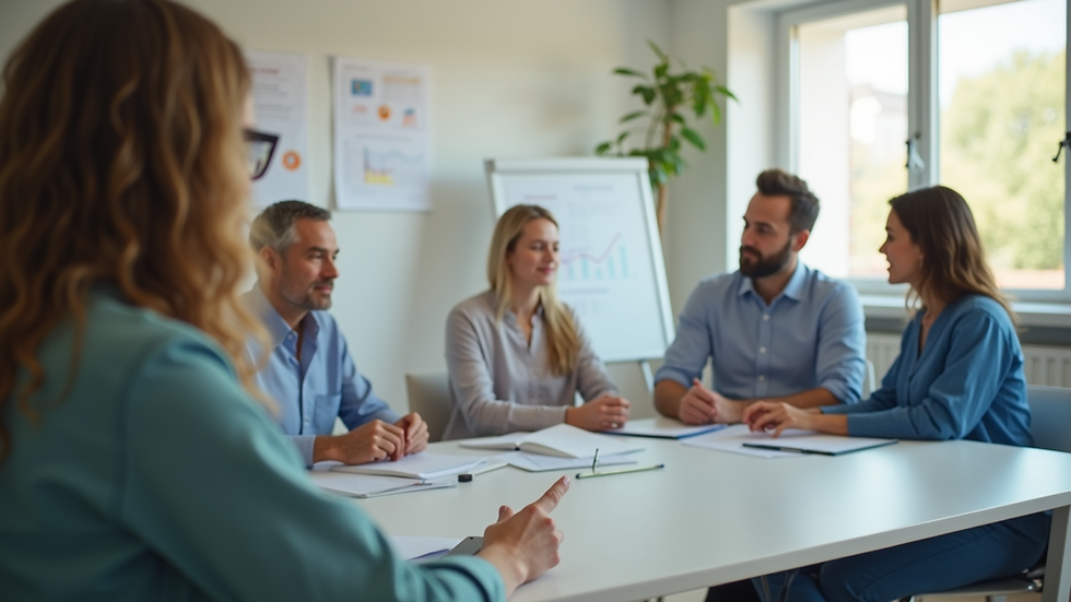 Blick auf ein Teammeeting in einer Pflegeeinrichtung mit digitaler Unterstützung