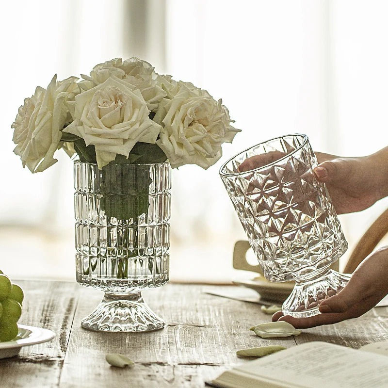Thumbnail: Crystal Bloom Glass Vase - Elegant Footed Centrepiece