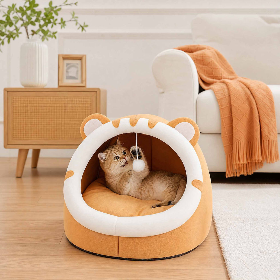 Thumbnail: Whisker Hideaway Cat Cave Bed - Cosy Cotton Sleeping Pod