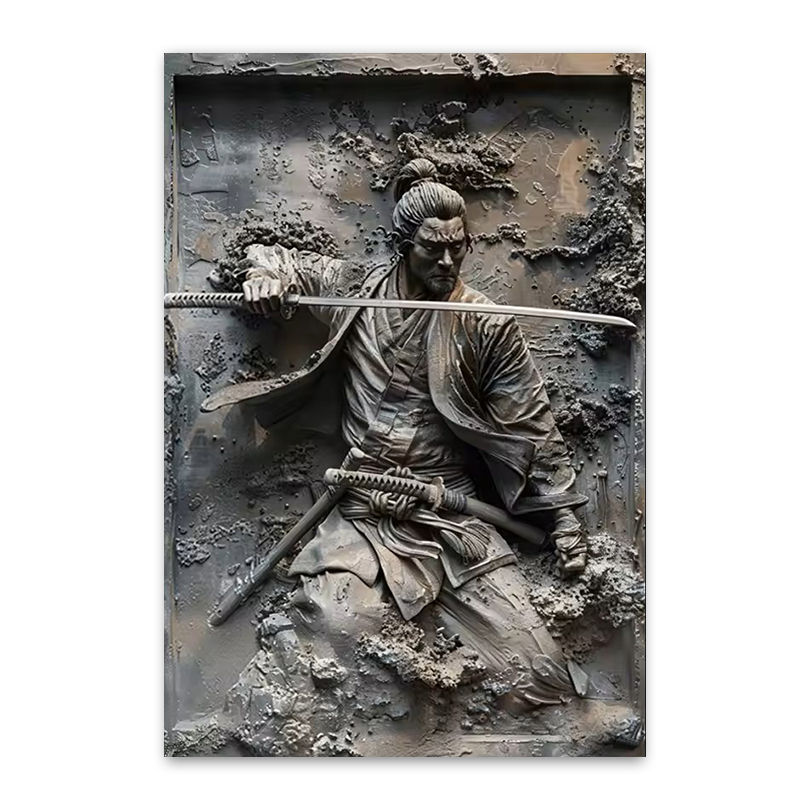 Thumbnail: The Ronin’s Legacy: 3D Textured Crimson Triptych