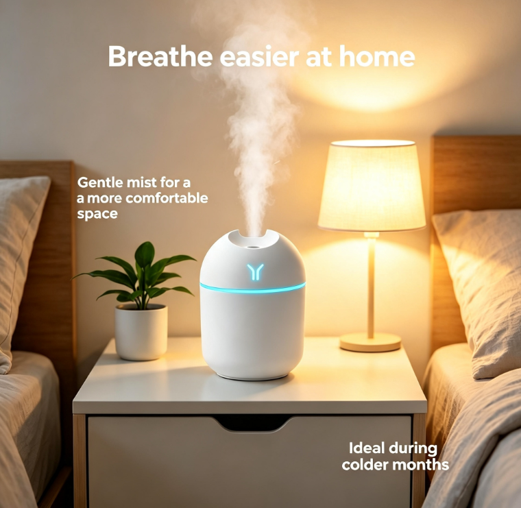 Thumbnail: Portable Mini Cool Mist Humidifier with Colourful LED Night Light 
