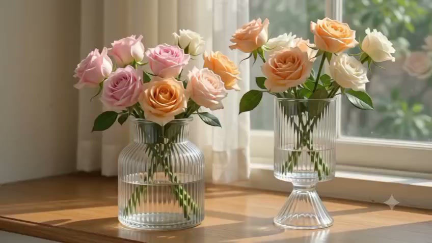 Thumbnail: Lumière Ribbed Glass Vase - Modern Decorative Centrepiece