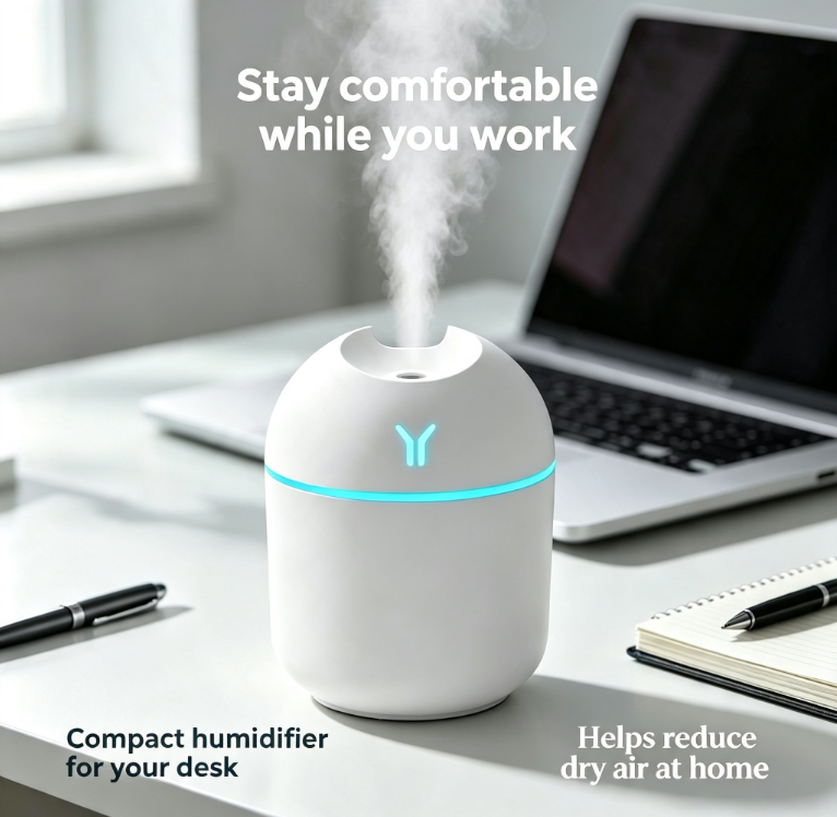 Thumbnail: Portable Mini Cool Mist Humidifier with Colourful LED Night Light 