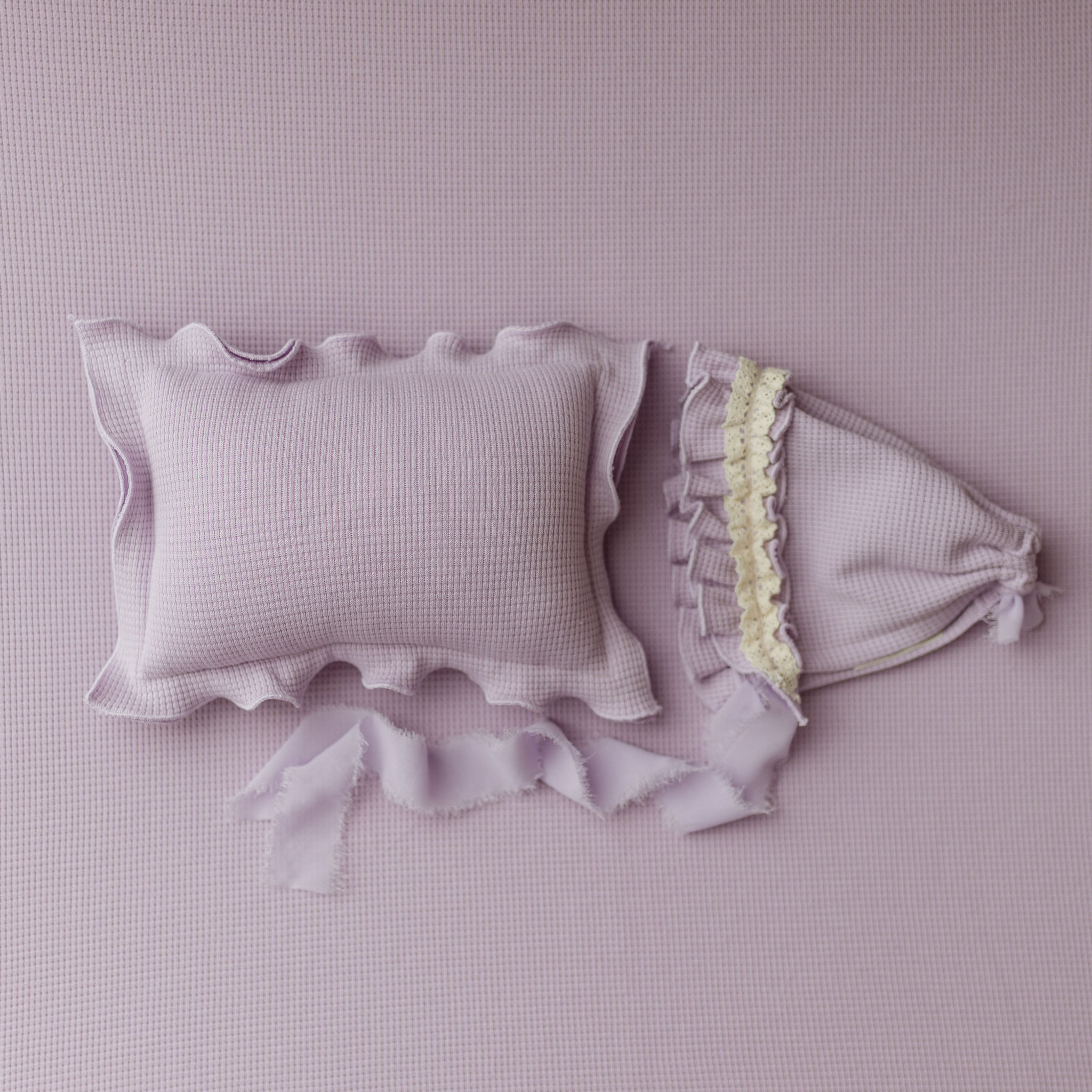 SET Pillow and Bonnet - Newborn Photo Prop, Lilac