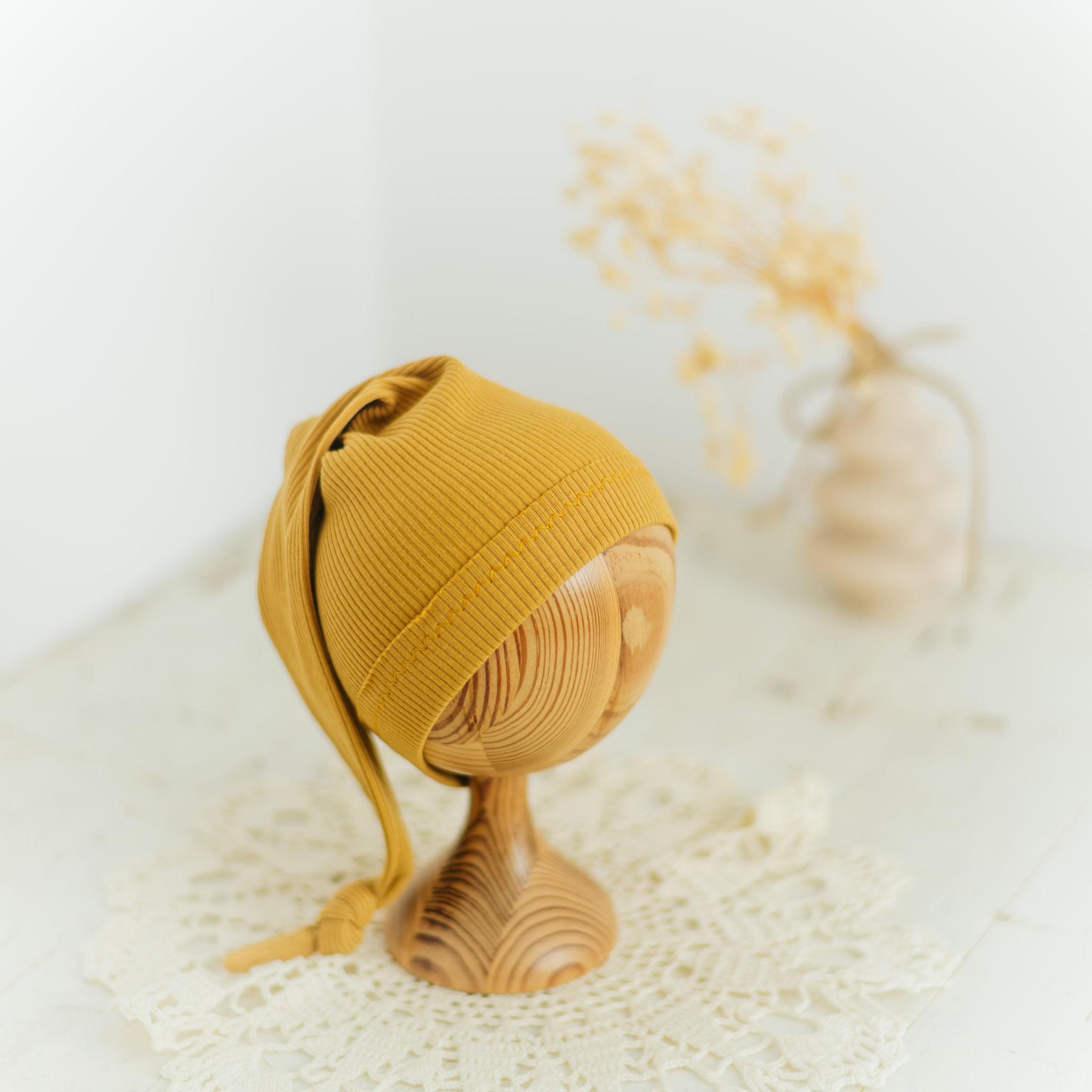 Sleepy Hat - Newborn Photo Prop Boy Knot Hat, Mustard