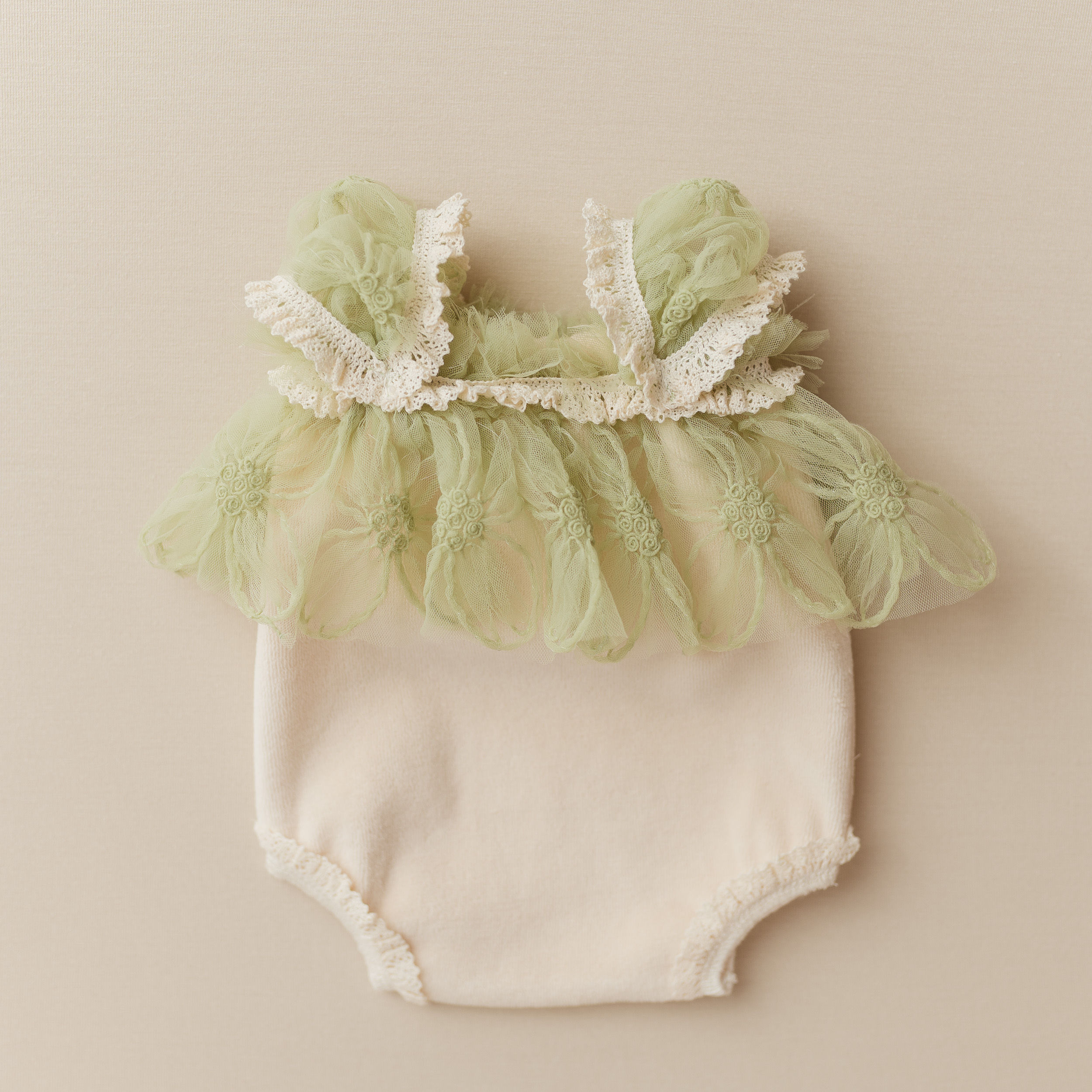Carrie - Newborn Photo Prop, Ecru and Dusty Green