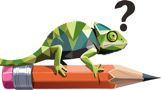 A confused chameleon on a pencil