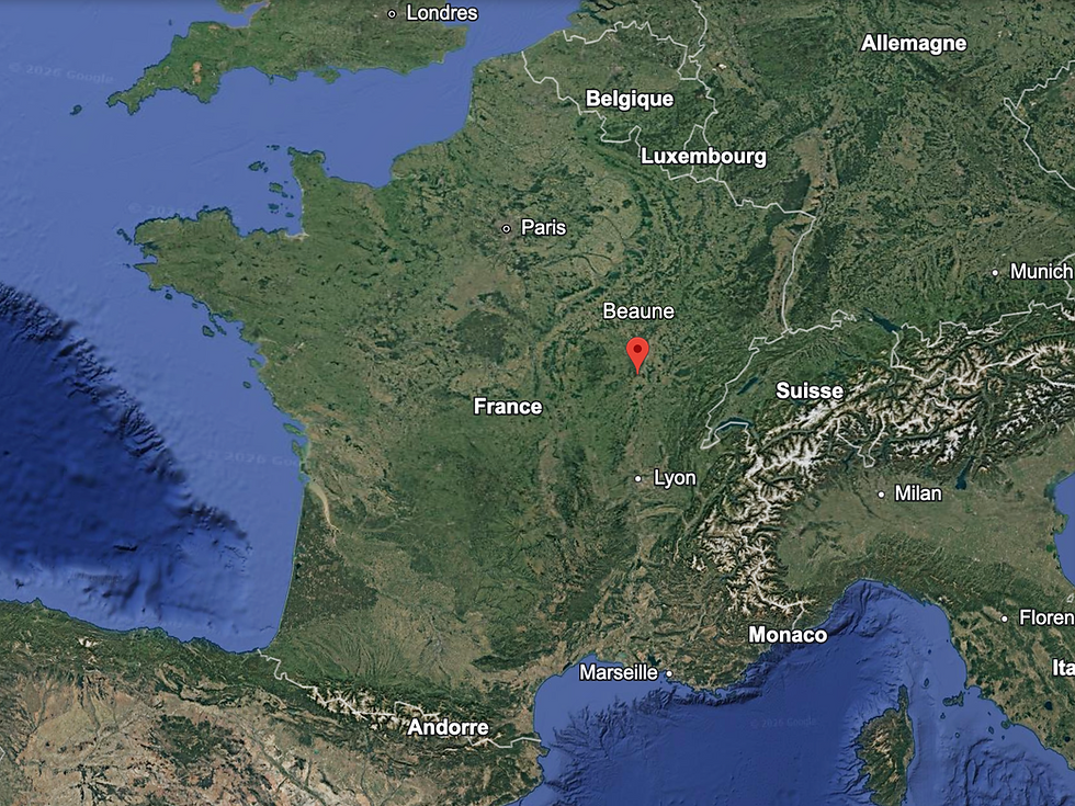 La ville de Beaune, située sur une carte de France