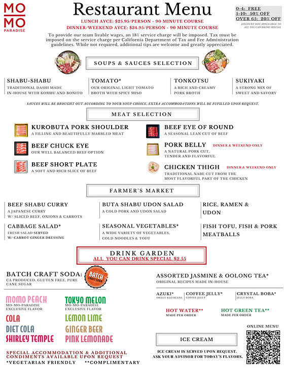 MoMo Paradise Menu