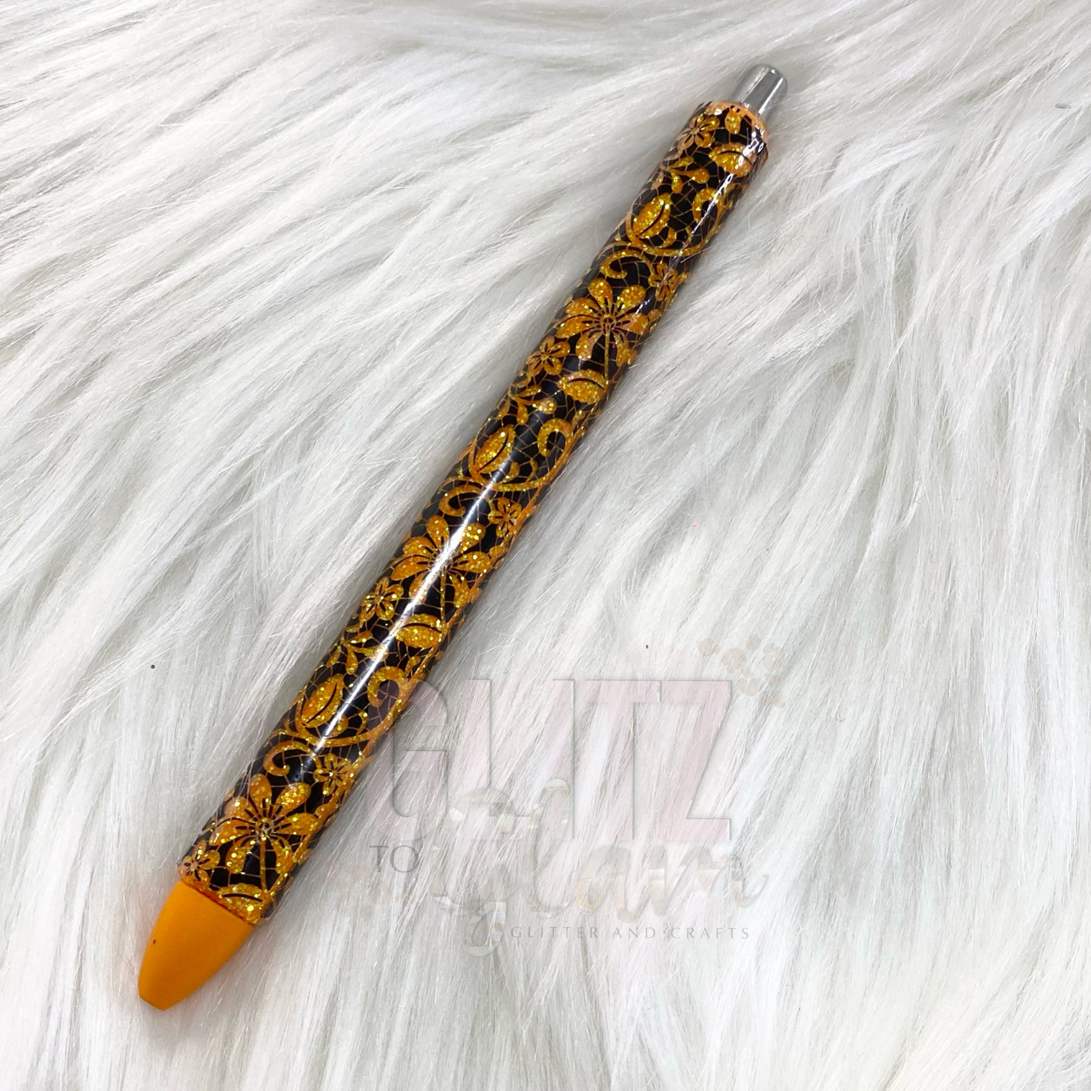 Glitter Pen Orange Floral