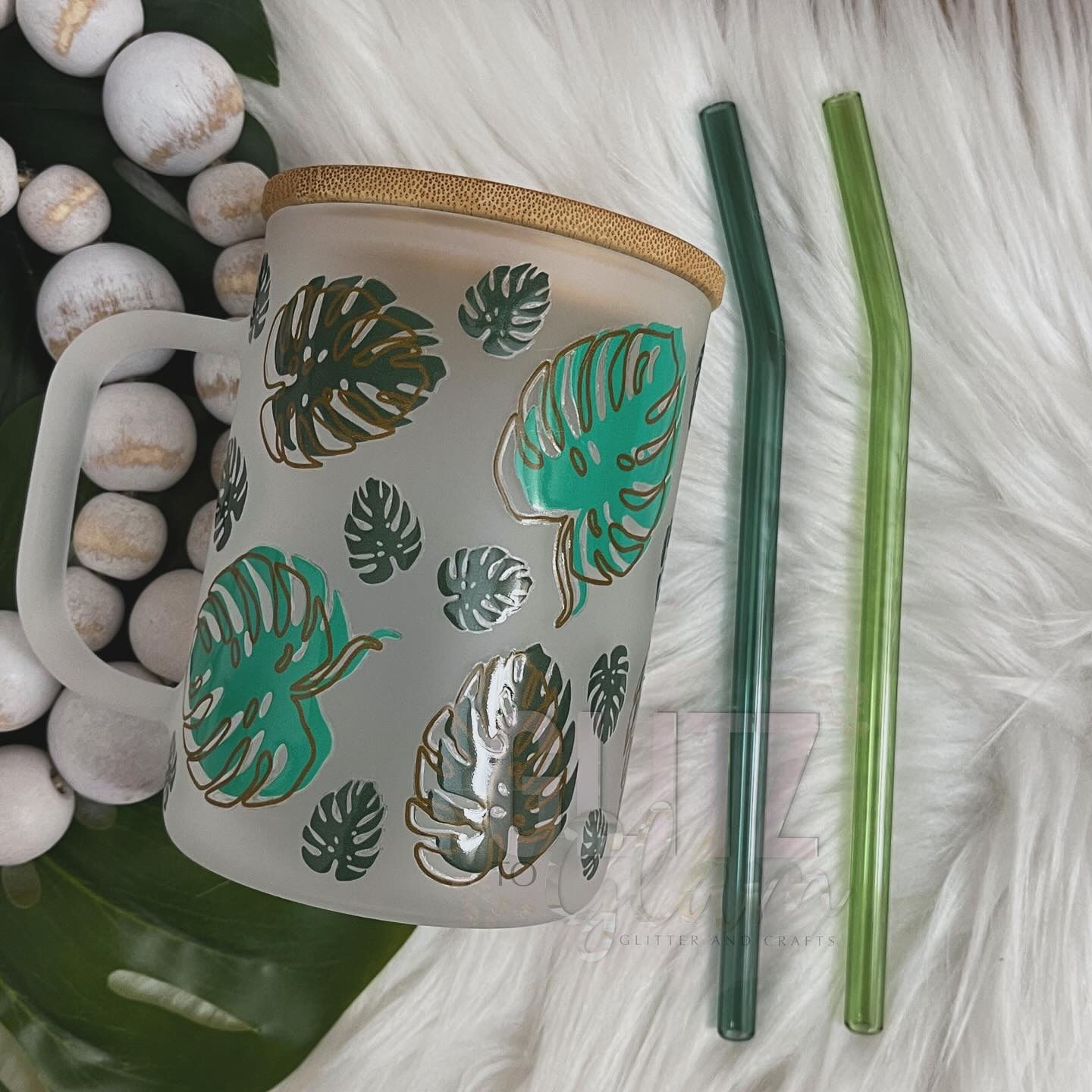 Monstera Plant 15oz Frosted Glass Mug