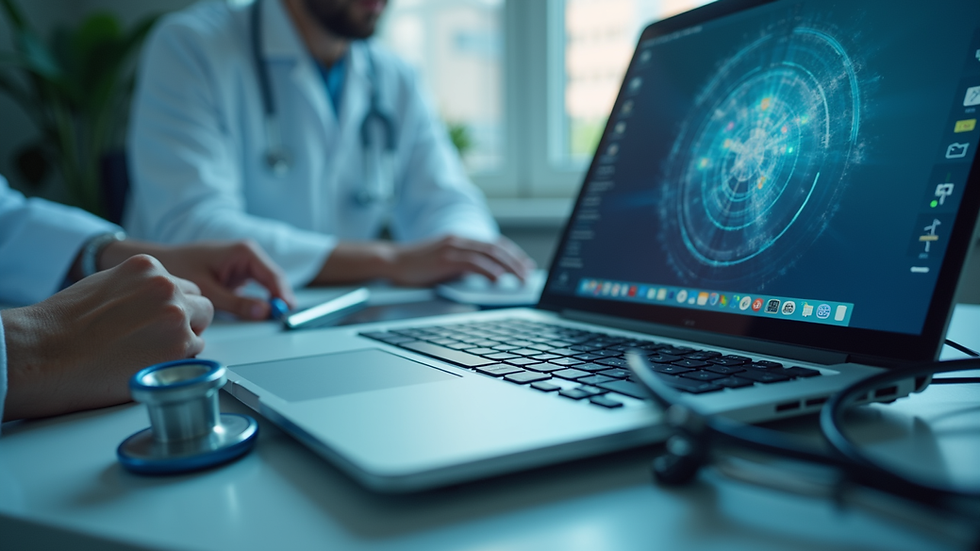 Close-up view of a telemedicine setup with a laptop and medical equipment