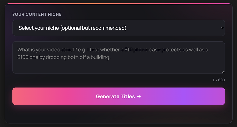 Free Video Title Generator Tool created by Sergi Galiano. Describe your video, get a high-performing title
