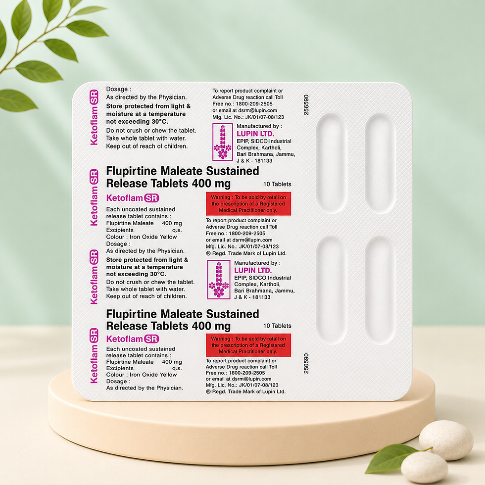 Ketoflam SR 400 mg for joint pain relief | blister pack containing Flupirtine Maleate Sustained Release 10 tablets