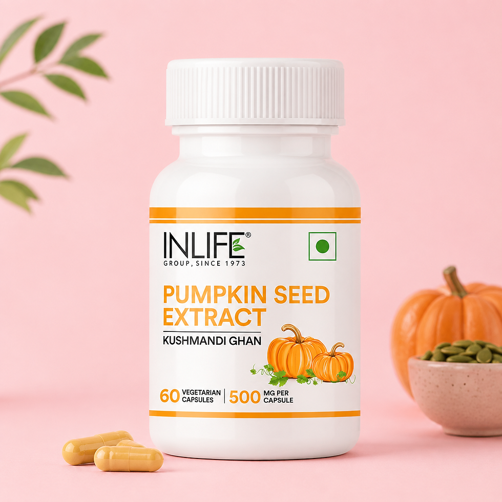 **Alt Text:** Inlife Pumpkin Seed Extract Capsules with 500 mg Pumpkin Seed Extract to support prostate health, urinary healt