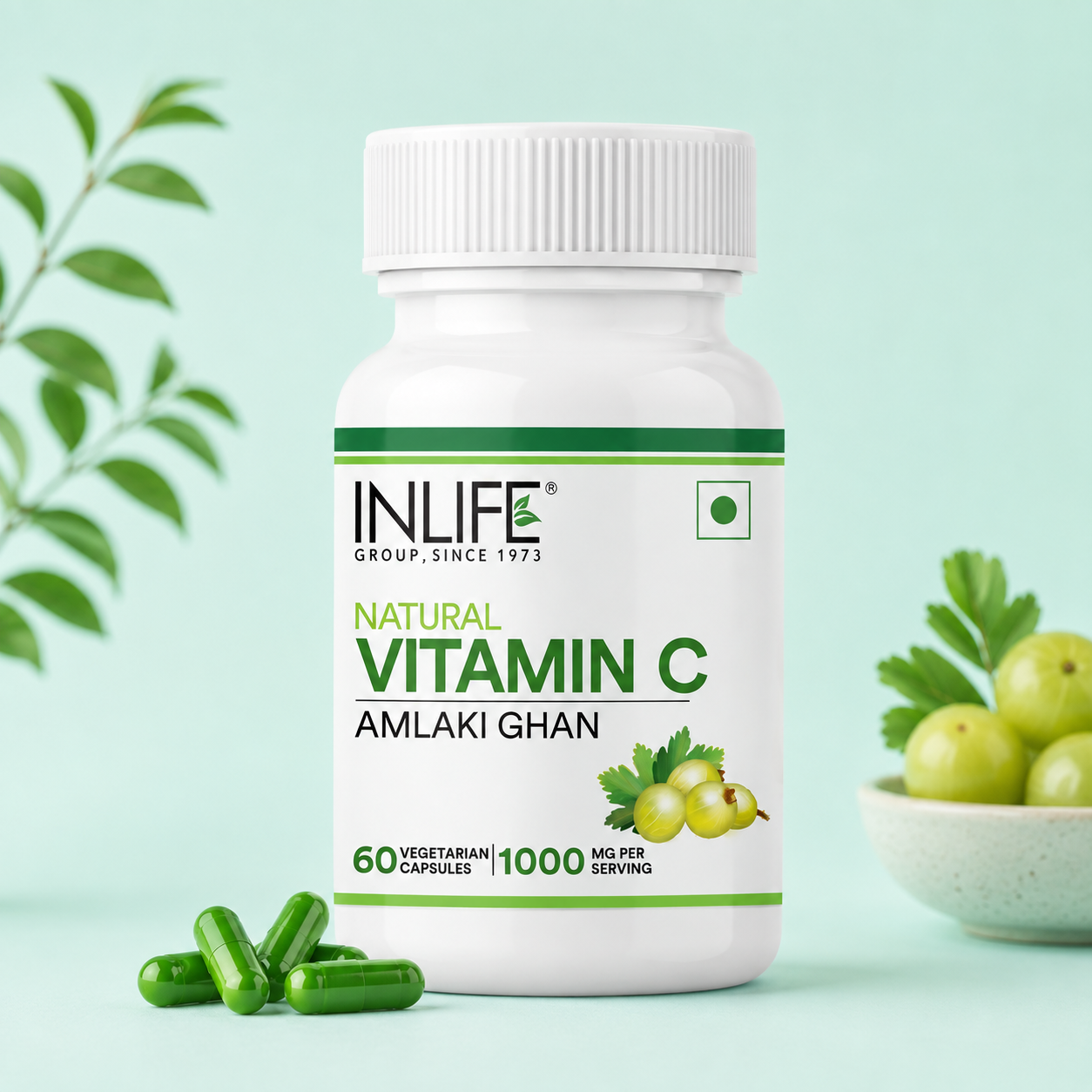 **Alt Text:** Inlife Amla Extract Capsules with 1000 mg Amla Fruit Extract to support immunity, antioxidant protection, healt