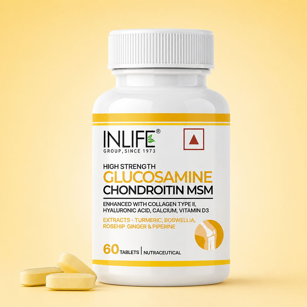 **Alt Text:** Inlife Glucosamine MSM Chondroitin Tablets with 2000 mg glucosamine HCl, 1000 mg MSM, chondroitin sulphate, Bos