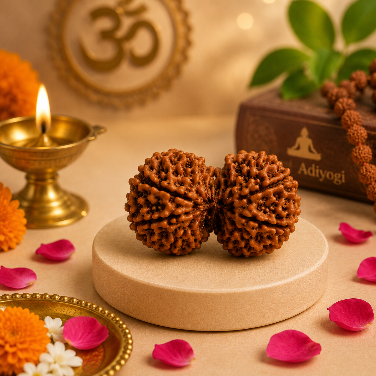 Energized Gauri-Shankar Rudraksha, a naturally fused twin Rudraksha bead traditionally associated with Gauri and Shankar, dis