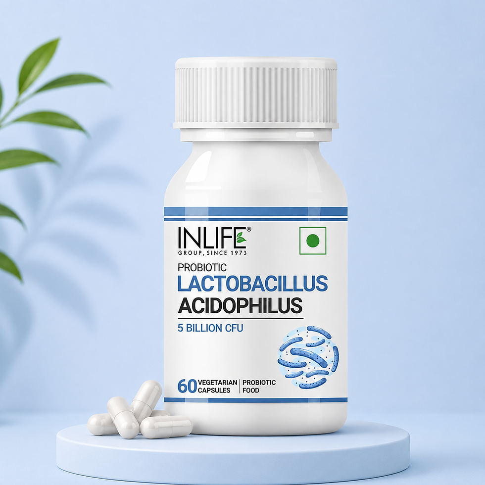 **Alt Text:** Inlife Lactobacillus Acidophilus 5 Billion CFU Capsules with 5 billion CFU of *Lactobacillus acidophilus* per c