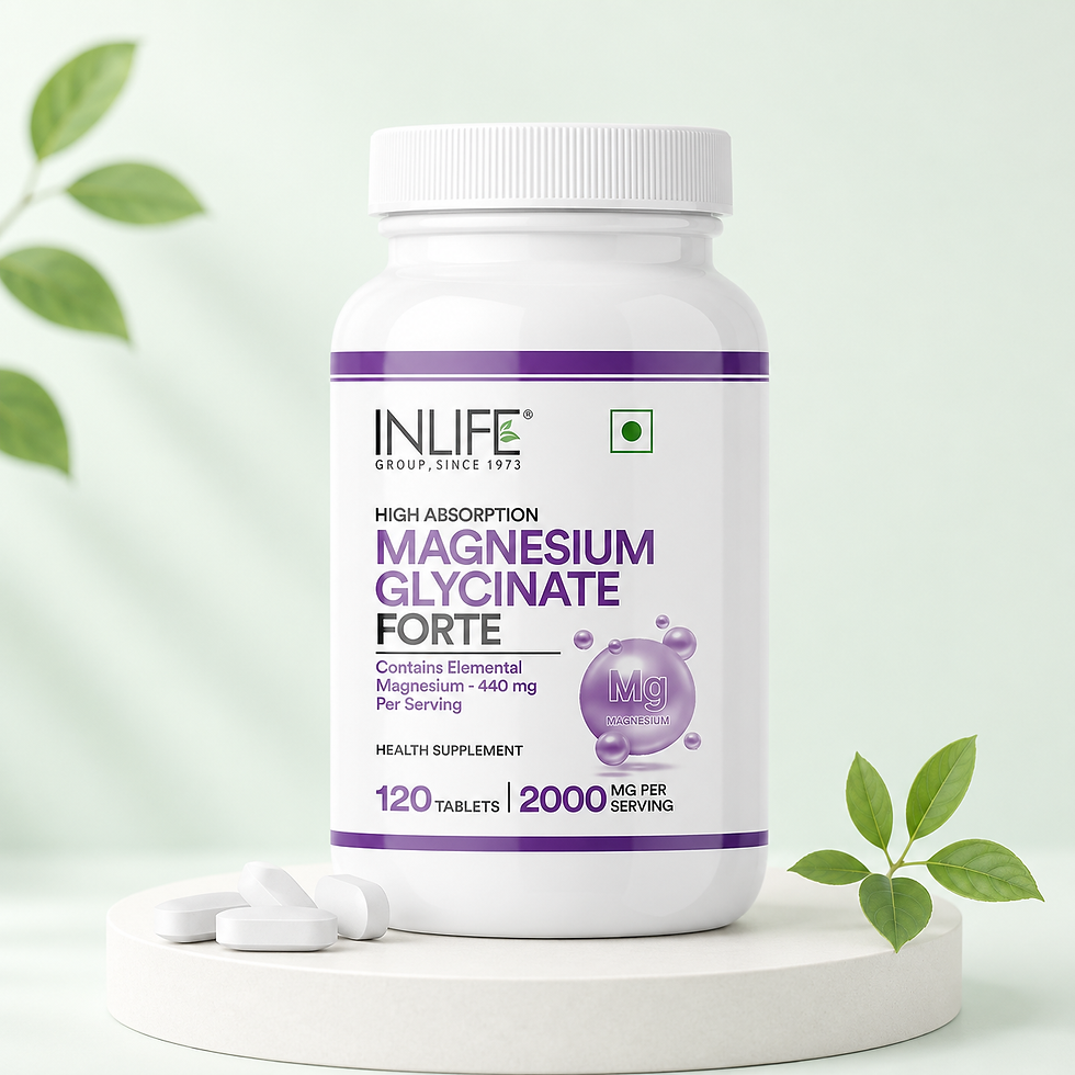 Inlife Magnesium Bisglycinate Chelated Tablets, 60-tablet bottle providing 440 mg elemental magnesium to support muscle funct