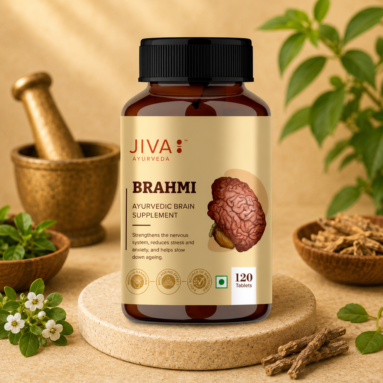 Jiva Ayurveda Brahmi Tablets 500mg | Rejuvenates Nervous System And Reduces Stress