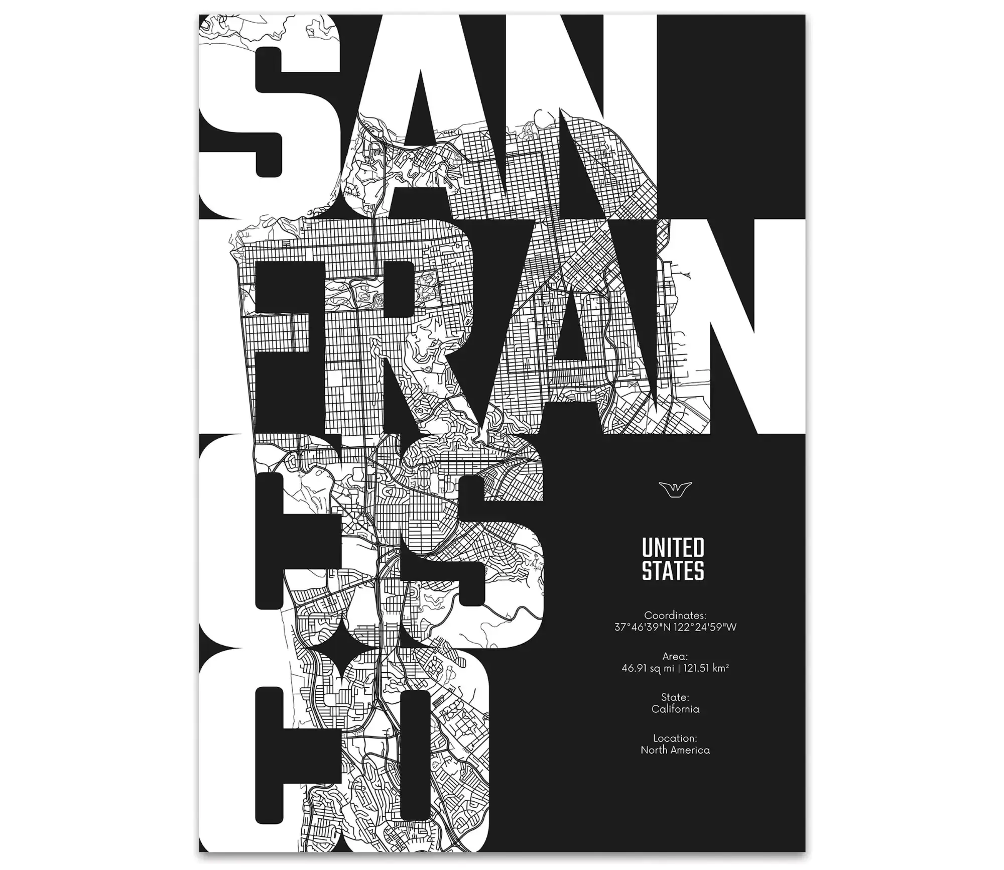Plakat San Francisco Napis Czarno Biały Minimalistyczny