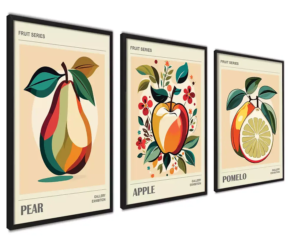 Zestaw plakatów vintage do kuchni Gruszka Jabłko Pomelo