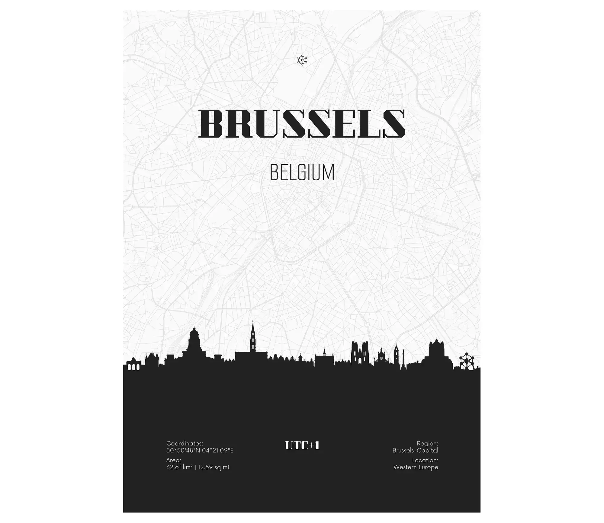 Plakat Bruksela Panorama Miasta Loftowy Nowoczesny