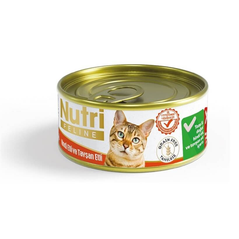 Nutri Feline Tahılsız Hindi ve Tavşan Etli Kedi Konservesi, tahılsız formülü ve yüksek kaliteli protein kaynaklarıyla kedinizin sağlıklı beslenmesini destekler. Hindi ve tavşan etiyle zenginleştirilen bu yaş mama, sindirimi kolay ve lezzetiyle kedinizin favorisi olacak