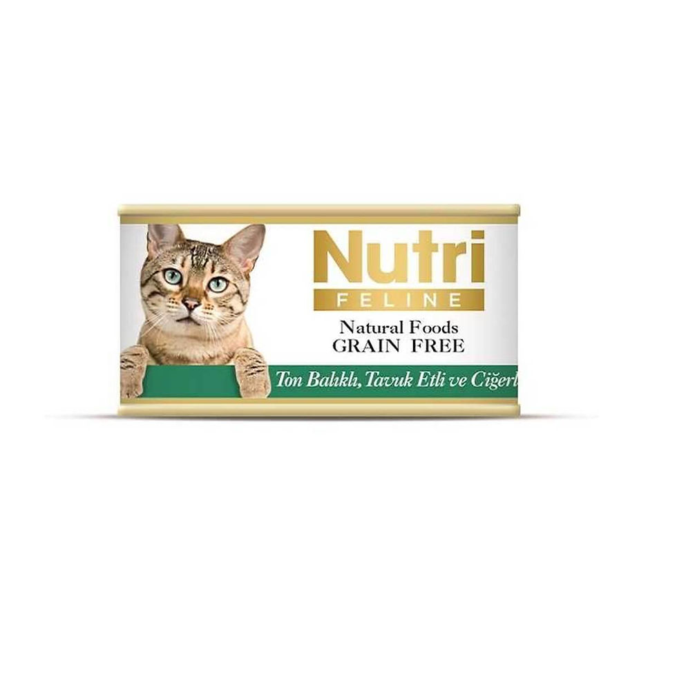 Nutri Feline Tahılsız Ton Balıklı Tavuk Ciğerli Kedi Konservesi 85 Gr, kedinizin sağlığına özen gösteren tahılsız formülüyle öne çıkar. Gerçek ton balığı, tavuk ve ciğer içeriğiyle zenginleştirilmiş bu mama, lezzetli ve besleyici bir seçenek sunar. Sindirimi kolay, doğal ve sağlıklı bir öğün!