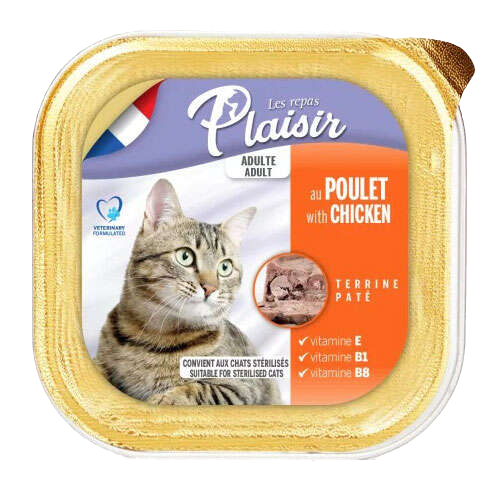 Plaisir Tavuk Etli Pate Kısırlaştırılmış ve Yetişkin Kedi Yaş Maması 100 Gr