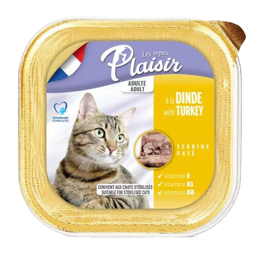 Plaisir Hindi Etli Pate Kısırlaştırılmış ve Yetişkin Kedi Yaş Maması 100 Gr