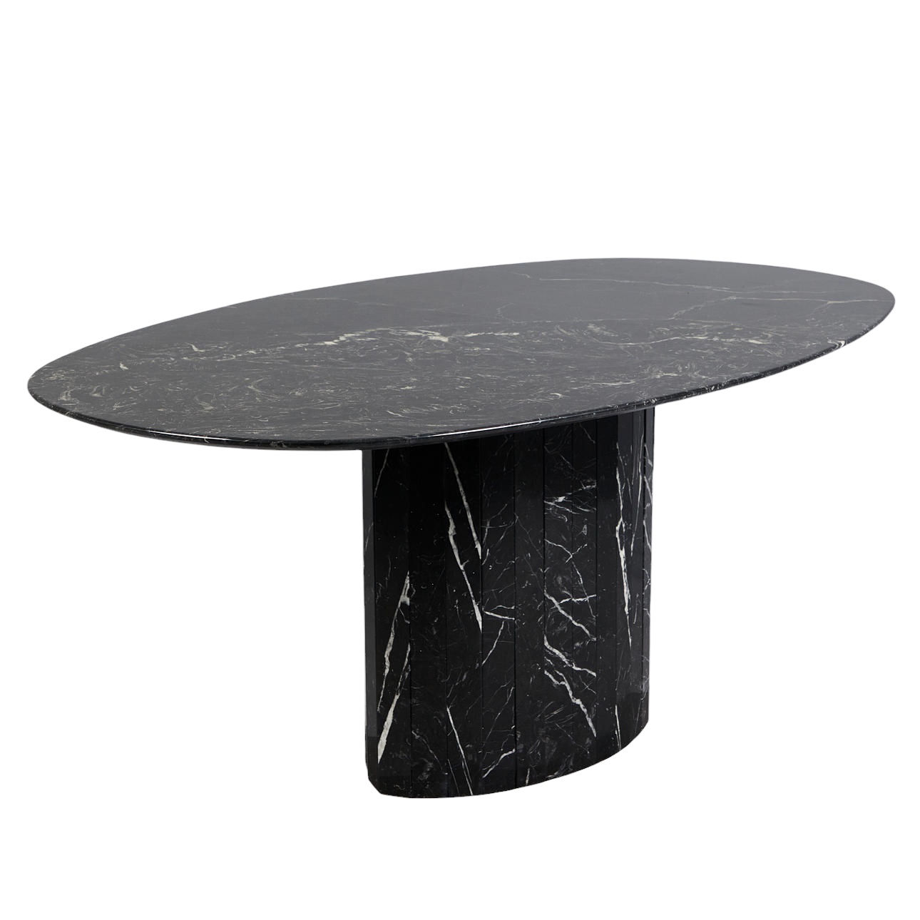 Black & White Orobico Italian Marble Dining Table with Marble Pedestal Base