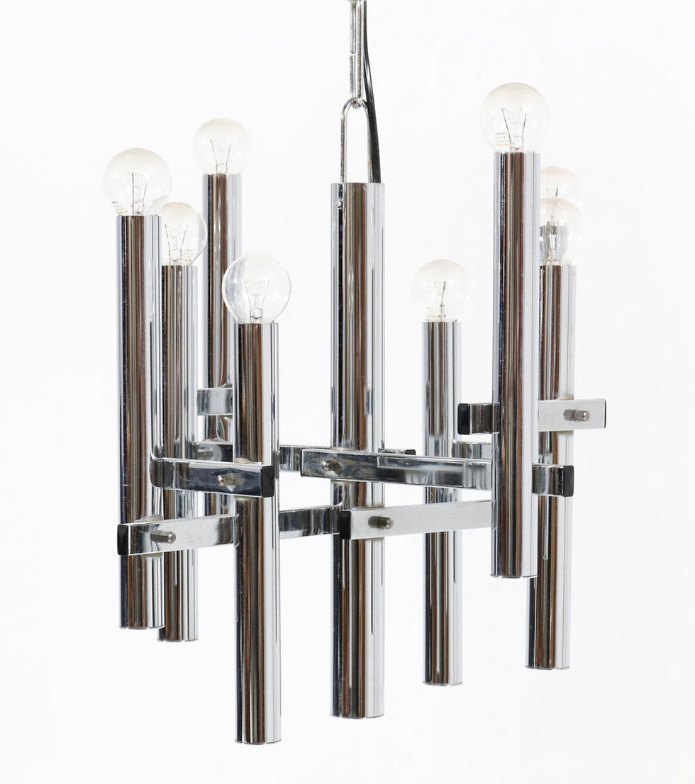 Original Mid century Gaetano Sciolari Chrome 8 Bulb Pendant Chandelier, 1970