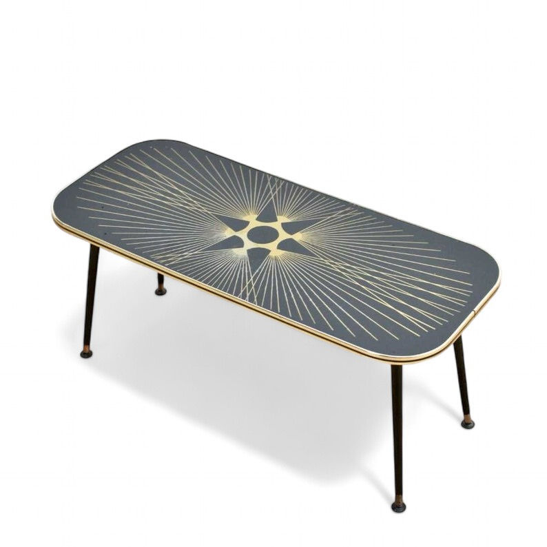 Mid Century Atomic Coffee Table with Gold & Black Starburst mirror top, 1960
