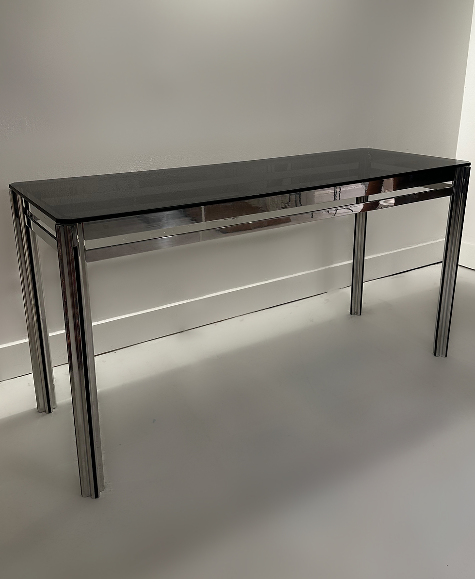 George ciancimino console table in Chrome and Smoked Glass, 1970
