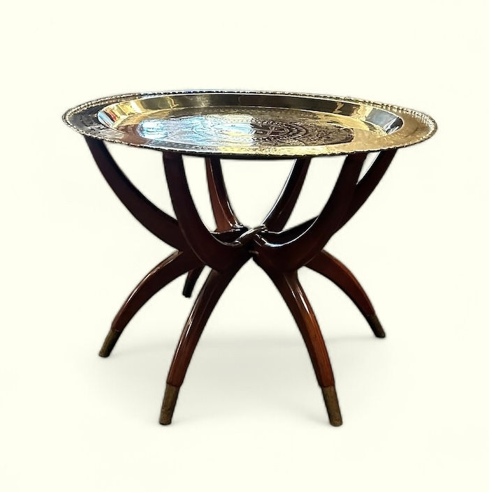Hong Kong Spider Leg Engraved Brass Tray Foldable Coffee or Side Table