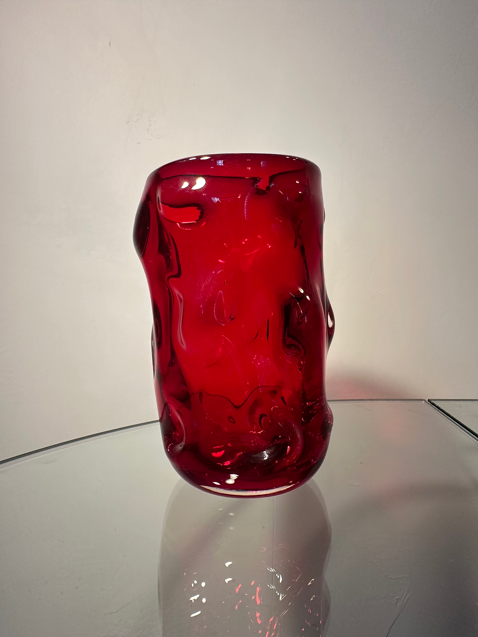 Ruby Red Knobbly Vase by Geoffrey Baxter for WHITEFRIARS, 1970