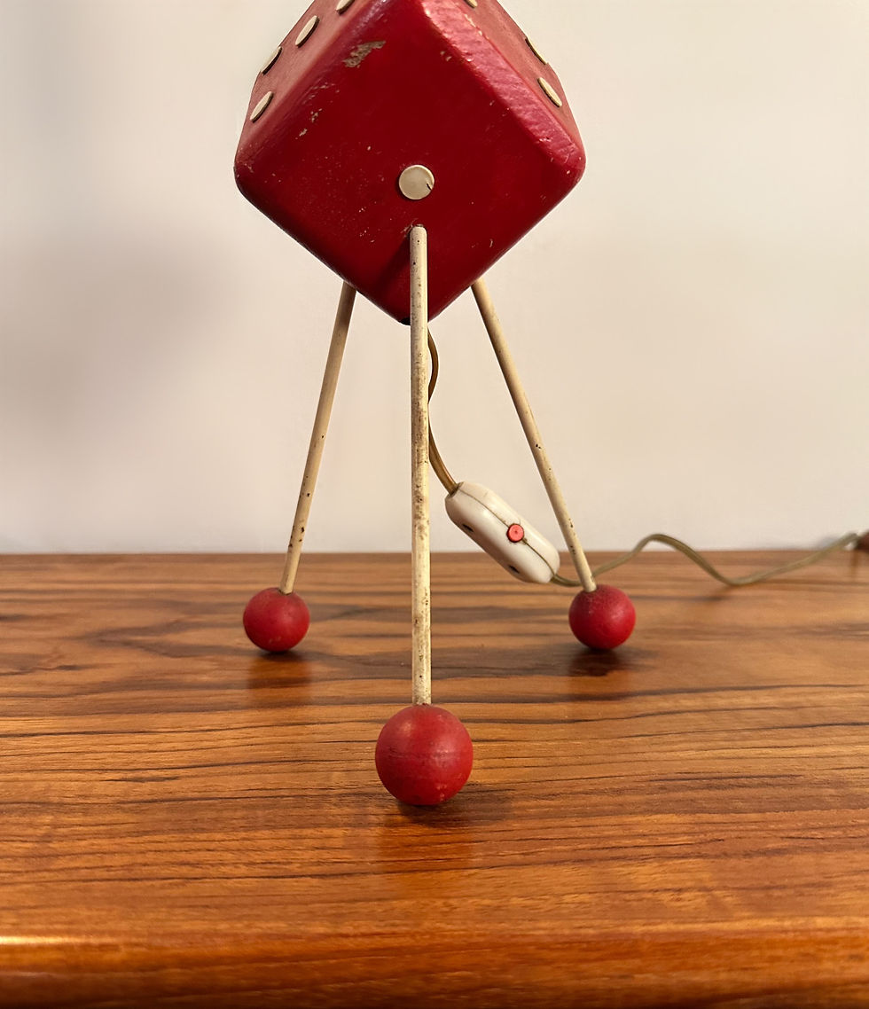 Thumbnail: American Red & Cream Atomic Tripod Dice Table Lamp, 1950