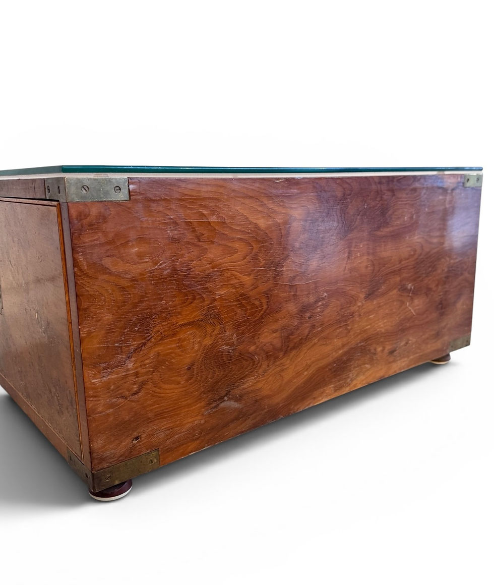Thumbnail: Double Sided Fine Scandinavian Burr Maple Campaign drawers with Brass Motifs 