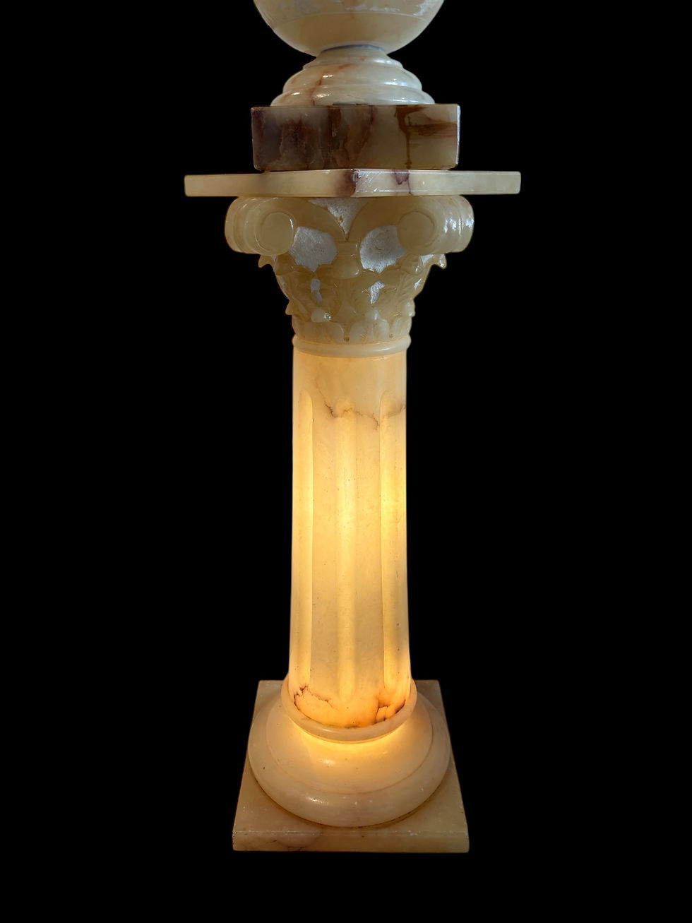 Thumbnail: Original Neoclassical Alabaster Urn Lamp and Column Pedestal Stand, 1930s