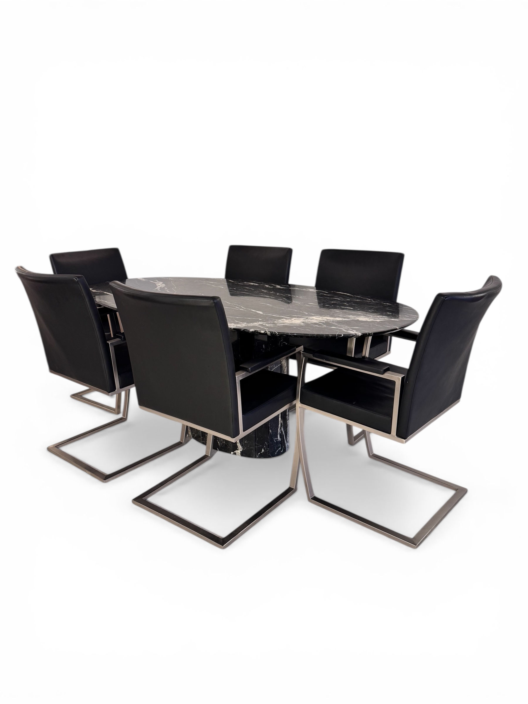 Italian Black Marble dining suite with Leather cantilever Bauhaus Chairs