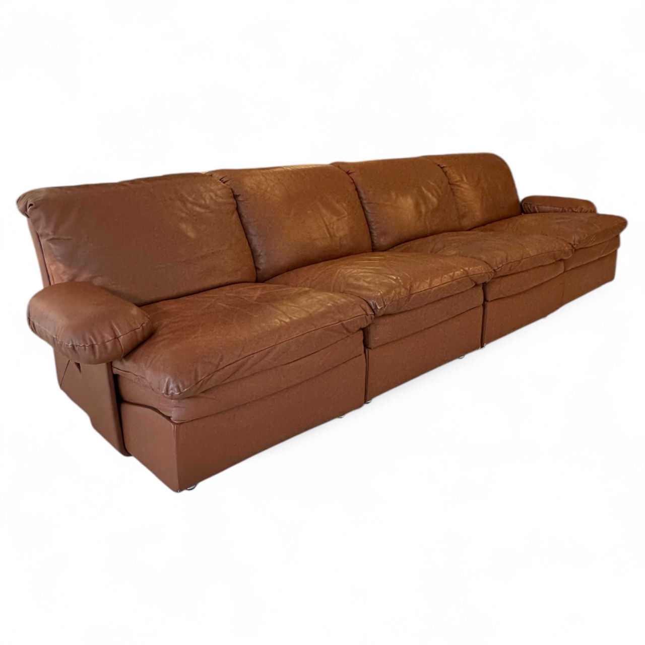 4 Piece Italian Cognac Leather Modular Sofa, 1970