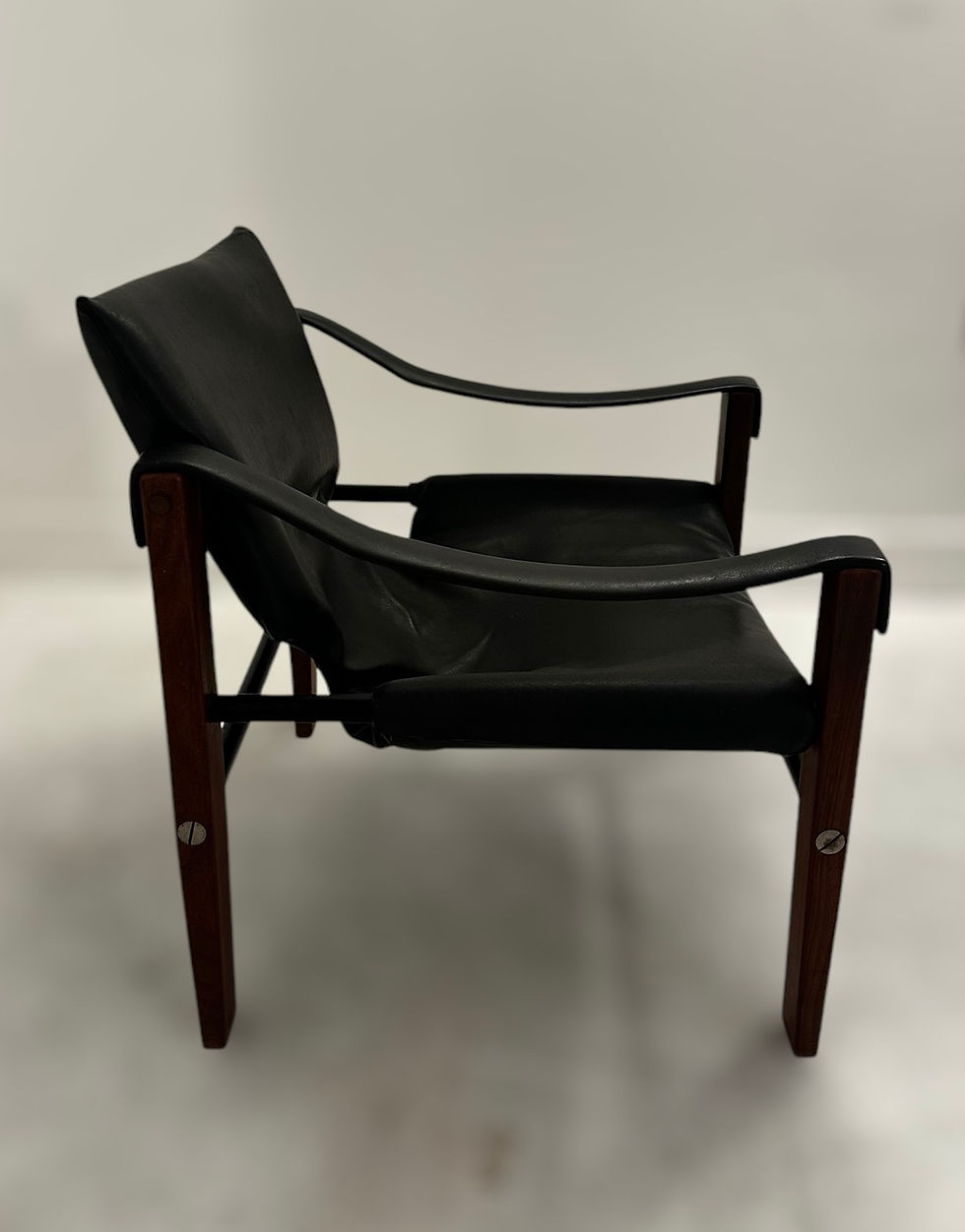 Thumbnail: 1960s Black Faux Leather Teak Safari Lounge Chair by Maurice Burke for Arkana UK